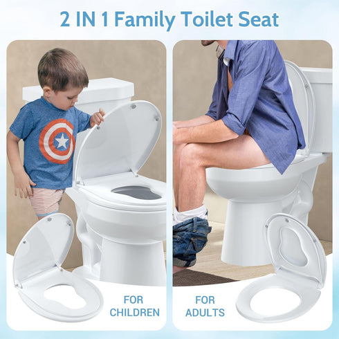 EcoExplorer Toilet Seat Cover,PP Round Toilet Seat With Toddler Seat Dual-Flip Soft-Close Lid & SecureLock Brass Bolts