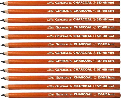 General 11000734 Charcoal Pencils, Black, HB, 12 Pieces