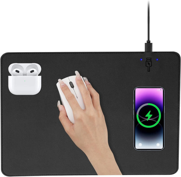 Firelison Wireless Charging Mouse Pad 2 in 1 Leather Multifunctional Office Desk Pad