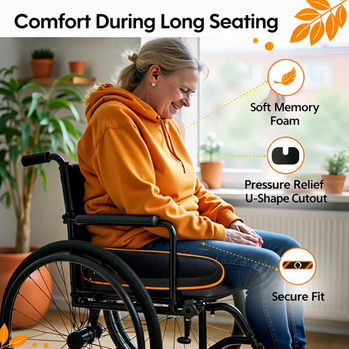LongSeatto Tailbone Premium Memory Foam Seat Cushion with Carrying Bag & Cooling Gel for Office Chair, Wheelchair