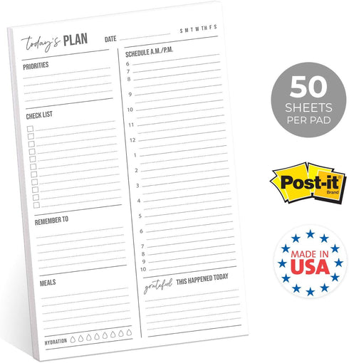 Daily to Do List Sticky Notepad / 6" x 10" Sticky Note Fill-in Schedule/Today's Plan Reminder Gratitude Self Care Checklist