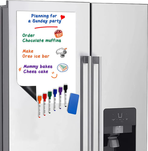 Magnetic Fridge Whiteboard Sheet for Kitchen Refrigerator - Dry Erase Organizer & Planner 11"x17" Strong Magnet with