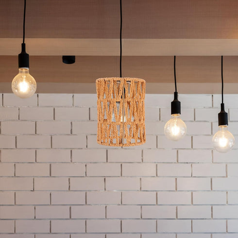 E27 4cm ABOOFAN Cylinder Lamp Shade Paper Rope Material, Fitter Khaki Faux Rattan Lampshade for Pendant Light, Wall