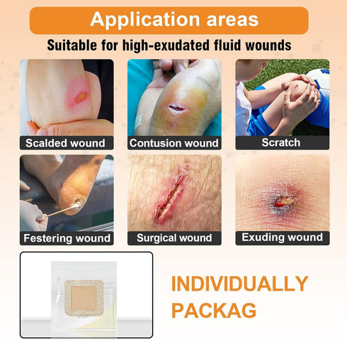 Carbou Silicone Foam Dressing with Adhesive Gentle Border, 3"x3" Waterproof Wound Dressing Bandage, 10 Pack