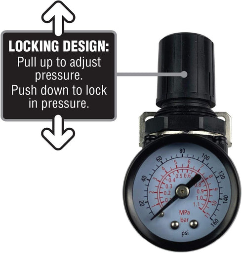 Primefit R1401G Mini Air Regulator with Steel-Protected Gauge - 60-SCFM at 100-PSI, 1/4" NPT