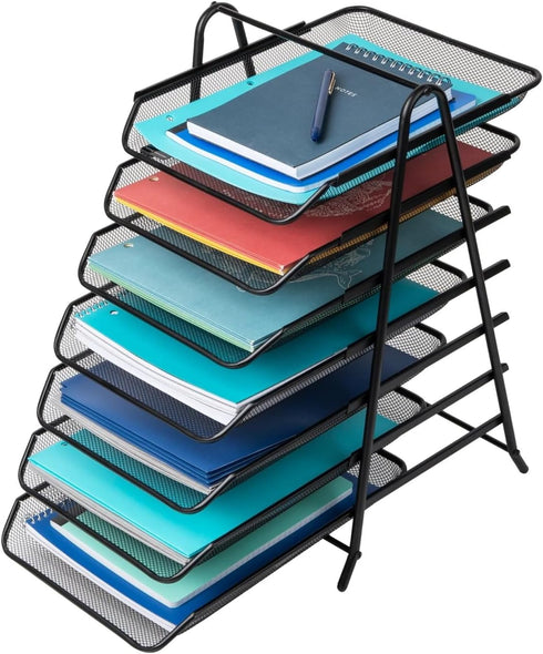 Mind Reader 7-Tier Paper Tray, Desktop Organizer for File Storage, Metal Mesh, 11.75" L x 13.75" W x 18" H, Black