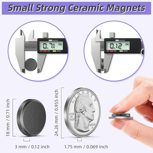 VNDUEEY 55Pcs Ceramic Magnets for Crafts, Strong Adhesive Backing Small Round Discs for Refrigerator, DIY Crafts