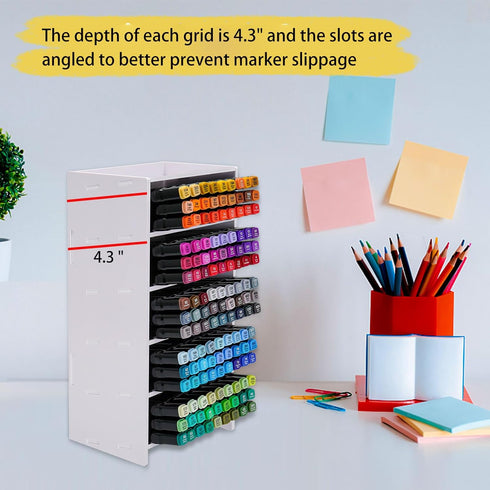 SANFURNEY 5 Slots Marker Pen Organizer Holder, Art Marker Rack for Desktop, Home, Classroom, Office Storage