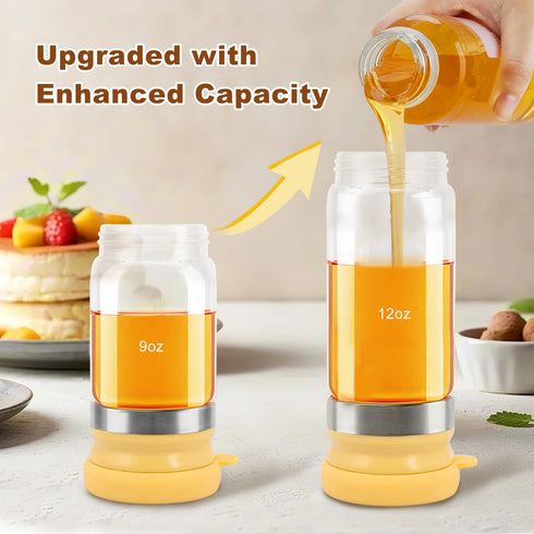 12 oz Glass Honey Dispenser No-Drip with Handle Maple Syrup Jar Dispenser for Coffee, Pancakes & Waffles Elegant Glass