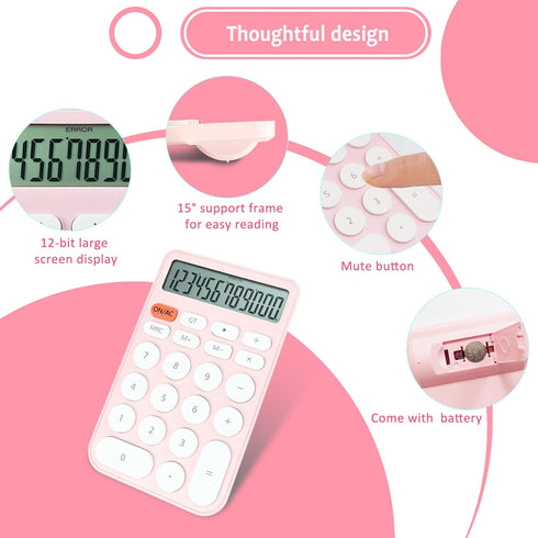 VEWINGL Standard Calculator, 12 Digit, Desktop Large Display and Buttons, Automatic Sleep, with Battery