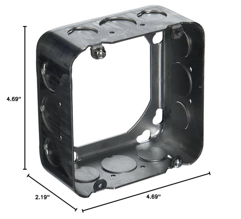 Raco 262 Square Extension Ring, Drawn, 4-11/16", 2-1/8" Deep with Eight 1/2 and Four 3/4" KO's
