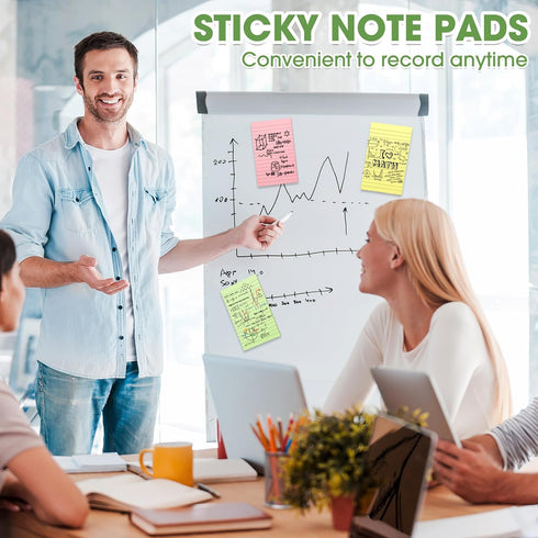 Seajan 48 Pcs Lined Sticky Notes, 4 x 6 Self Stick Note Pads, 50 Sheets/Pad, Bright Colors