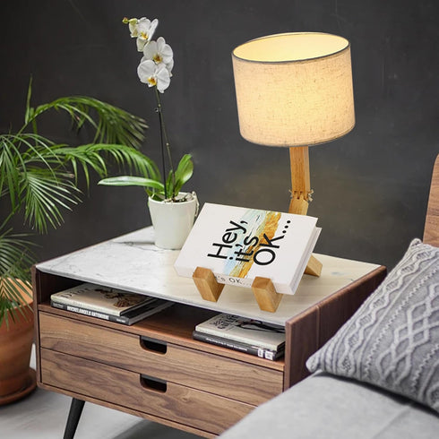 Cute Desk Lamp with Wood Base, Changeable Shape Creative Robot Table Lamp, Bedside Fun Funky Reading Desk Lamp