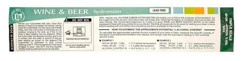 Hydrometer, Triple Scale for Home Brewing, Beer and Wine