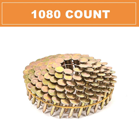 BHTOP 1080 Count Coil Roofing Nails, 1-Inch x .120-Inch for Roofing Nail Gun, Electro Galvanized Air Nails