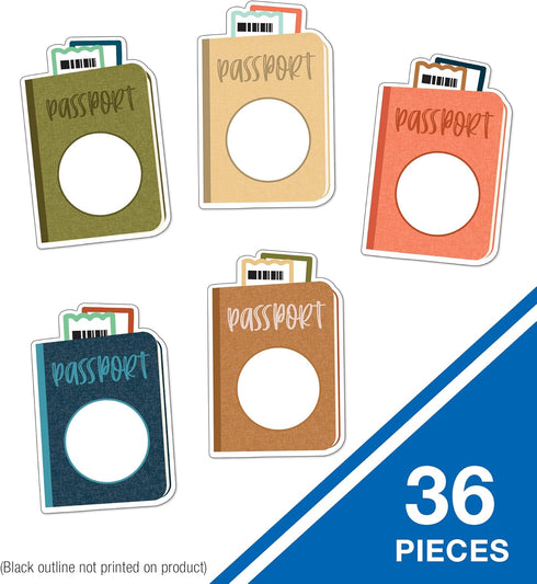Carson Dellosa Let's Explore 36-Piece Adventure Awaits Passports Bulletin Board Cutouts, Travel Bulletin Board Decorations, Passport Cutouts for Bulletin Boards, Travel Classroom Décor