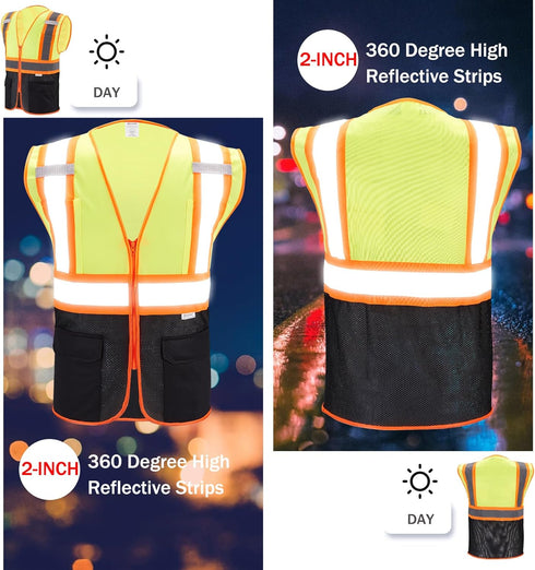 High Visibility Reflective Safety Vest with Zipper and Pockets, Medium (Yellow & Black)