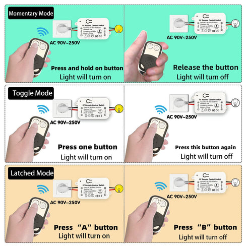 DieseRC AC 110V 120V 220V 240V Wireless Remote Control Light Switch with 2 Transmitters
