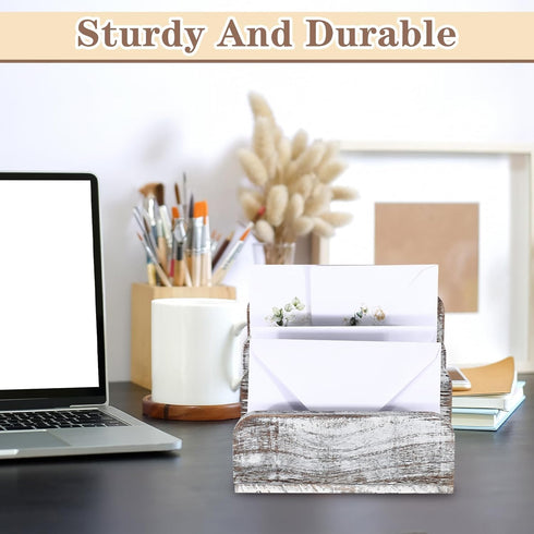 Wooden Mail Holder with 3 Slots, Desk Organizer for Paper and Document Storage, Old White
