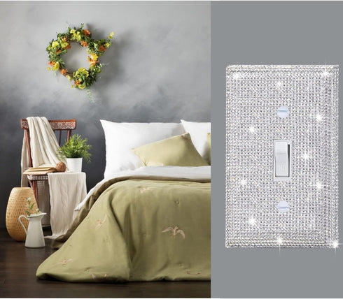 Gaocai 3 Pcs Silver Shiny Rhinestones Light Switch Cover Plate, Durable Decorative Single Toggle Wall Plate for Home