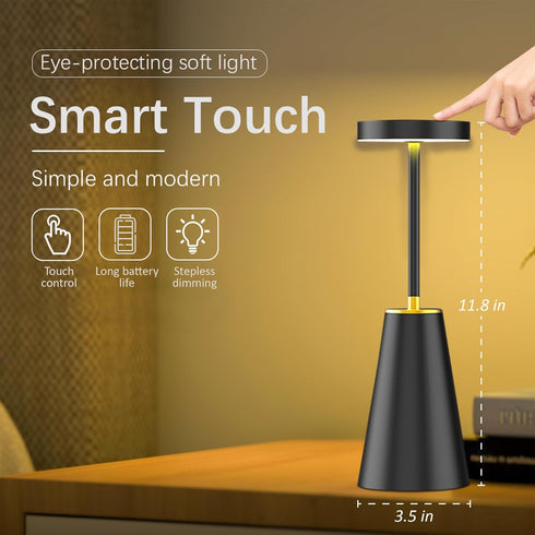 Dimmable 3 LED Wireless Table Light - USB-C Rechargeable Lamp Cordless - Touch Sensor - Portable - Brightness Modes