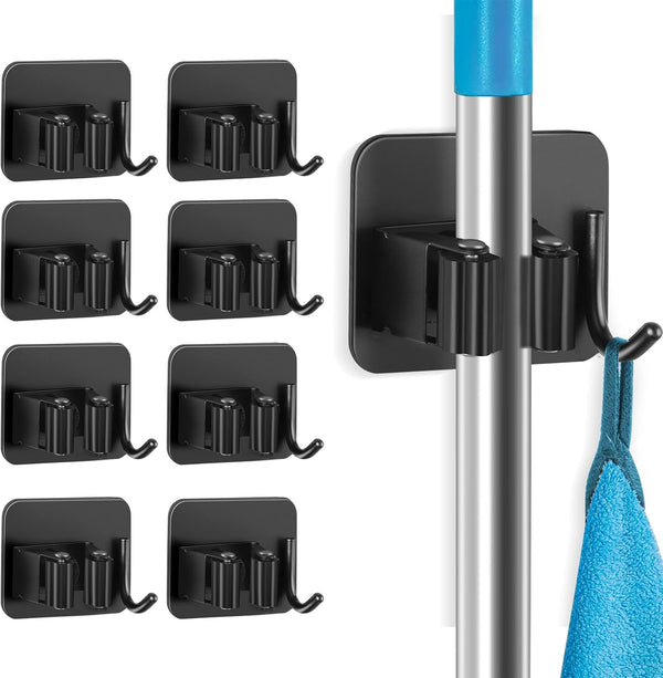 DOMAXCAI Broom and Mop Holder, Super Anti-Slip Wall Mount, Self Adhesive Gripper for