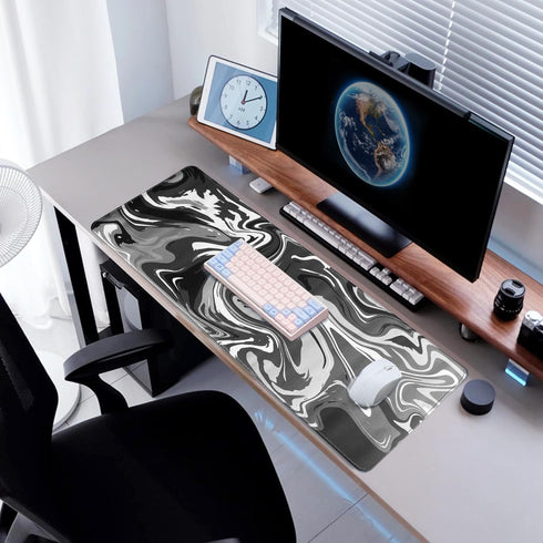 Gaming Mouse Pad XL XXL with World Map(31.5 x 11.8in), Desk Mat&Large Mouse Pad Keyboard Mat 3MM Anti Slip and Waterproof Rubber Mouse Pad (Black Marble Fluid Design)… by GEGEBOOM