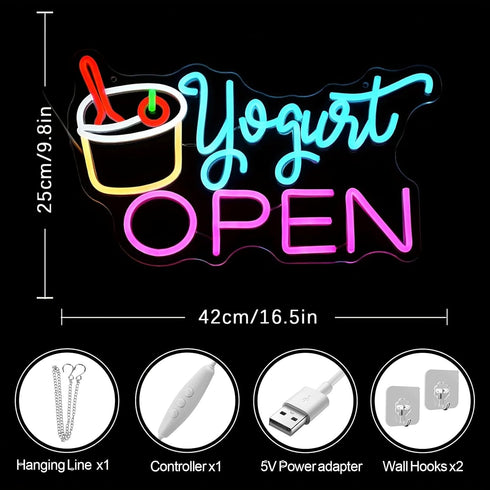Frozen Counter 16.5 9.8 Yogurt OPEN Neon Sign LED Storefront Sign for Yogurt Bar, Dessert Shop, Ice Cream Cafe