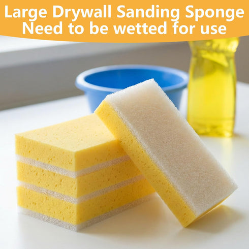 RUBII 4 9 Inch Pcs Drywall Wet Sanding Sponge, Washable Double Sided Drywall Finishing Sponge, Reusable Drywall Sanding
