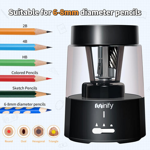 Electric Pencil Sharpener Heavy Duty Blade, Rechargeable Battery Powered for 6-8mm Colored Pencils, Auto Stop