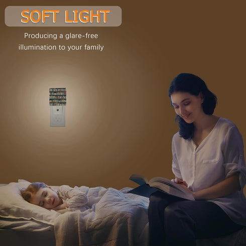 YASHILAIYA Bookshelf Library Book Night Light,Night Lights Plug into Wall LED Dusk to Dawn Light Sensors Indoor Home