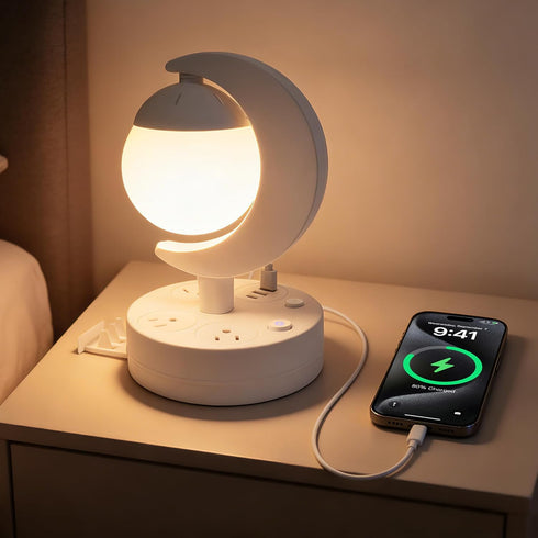 Lexvoltrix Table Lamp with USB Charging Port & AC Outlet, 3-Color Dimmable LED