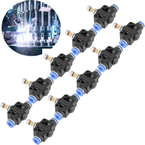 10pcs Air Flow Control Valve, 6mm Tube OD Pneumatic Air Flow Control Valve Connector with Quick Connect Fitting