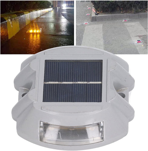 IP68, Solar Deck Light with Reflective Flashing, Waterproof Aluminum Alloy, Silver - Long Lasting Battery, Smart Sun