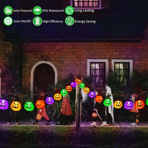 Upgraded Solar Halloween Lights Outdoor, Solar Powered Pumpkin String Lights,16ft 30LED 8 Modes Waterproof Halloween String Lights for Garden Patio Landscape Halloween Decorations(Multicolor) by Windpnn