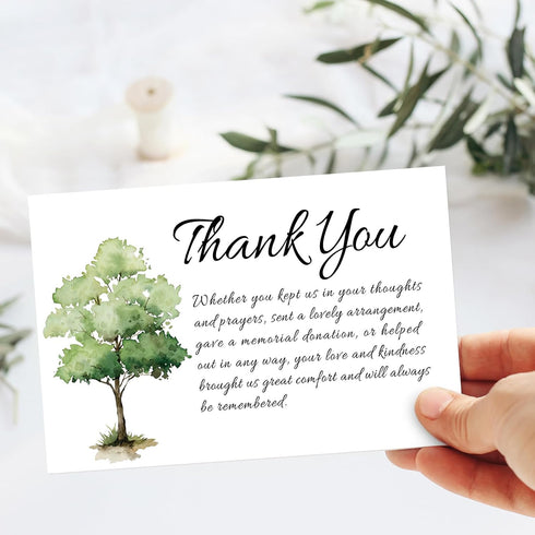 50Pcs FYSUIMU Funeral Thank You Cards Bulk Boxed Tree Sympathy Thank You Cards with Sticker Envelope Bereavement Card