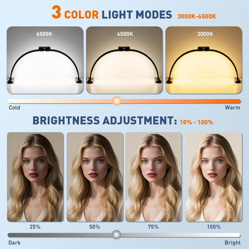 29inch 456 3 KIRKAS Large Half Moon Light for Nail Tech, LEDs Color Modes Infinitely Knob Arch Nail Light with Screen