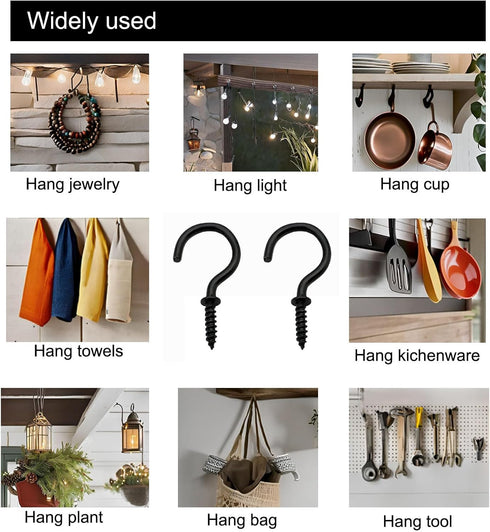 Black Ceiling Screw Hooks, 7/8 Inch Screw-in Light Hanging Cup Hooks, 36 Pack
