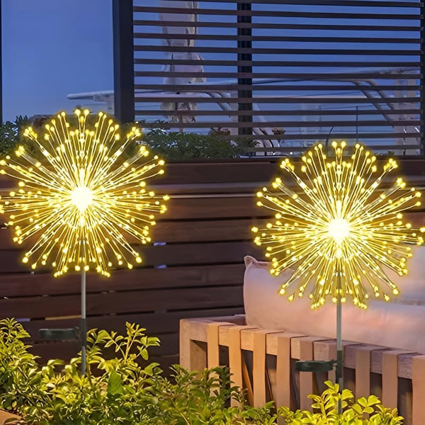 Set of 2 Outdoor Solar Decorative Lights with 210 LEDs, Waterproof Firework Lights for Garden and Pathway