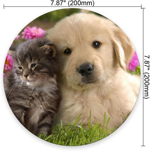 Gaming Round Mouse Pad Custom,Animals Cat Kitten Dog Golden Retriever Puppy Mouse Pad by pingpi