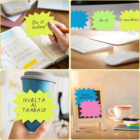 Crtiin Sticky Notes, 1200 Sheets Neon Fluorescent Starburst Shape, Cute Fun Self Adhesive Sticky Notes