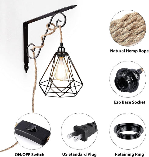 15FT E26 Bulbs HURYEE Plug in Hanging Light Fixture, Pendant Lamp Lights Cord with Switch Cord Socket, Industrial DIY