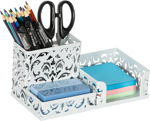 EasyPAG Desk Organizer with 3 Compartment for Pencil, Sticky Note Holder, and Office Accessories, White