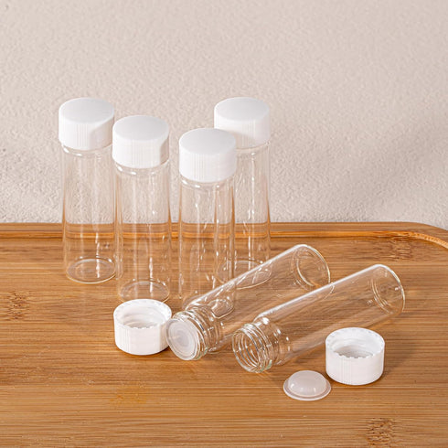 16ml Clear Glass Vial 20pcs - Leak-Proof Glass Bottle with White Screw Cap and Inner Plug, Sealed Sample Vials