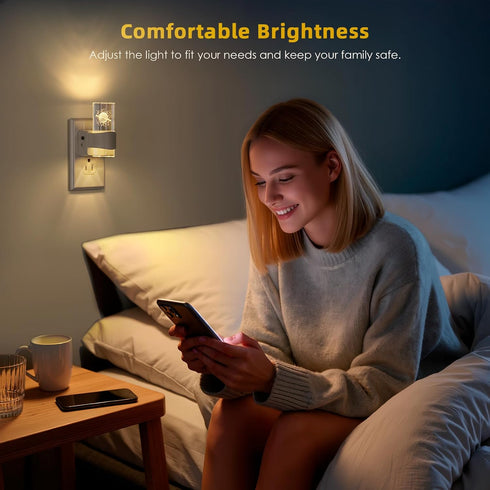 FLMAQE 2 Pack, Dimmable, 0-100 3000K, LED Night Light Dusk to Dawn Sensor, LM Adjustable Brightness, Wall Mounted