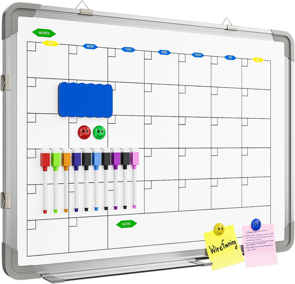 Large Dry Erase Calendar Whiteboard for Wall, Polegas 24" X 18" Magnetic Double Sided Calendar for Home School Office