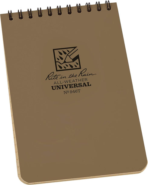 Rite in the Rain Weatherproof Top Spiral Notebook - 4" x 6", Tan Cover, Universal Pattern, 6 Pack (No. 946TL6)
