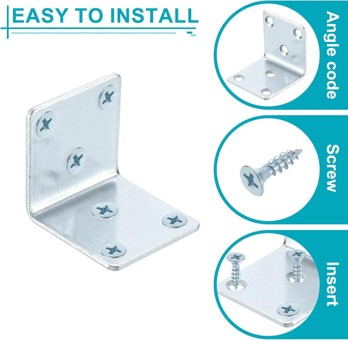 4 Set 2.76"x1.97"x2.76" uxcell L Corner Bracket Corner Brace Metal Joint Right Angle Brackets Fastener with Screws