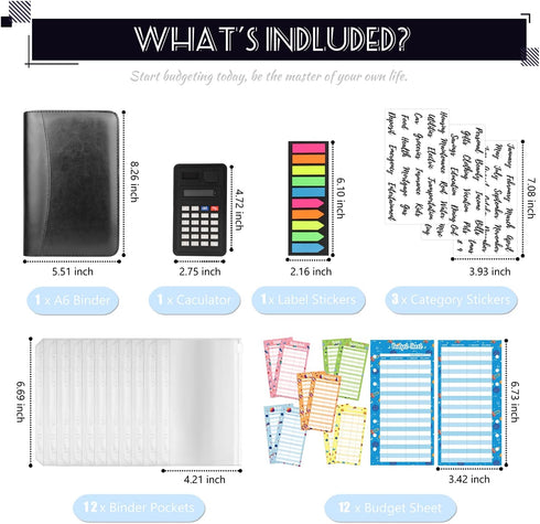 Budget Binder with Zipper Envelopes, Cash Envelopes for Budgeting, A6 PU Leather Planner 2024 with Cash Envelopes, Bill
