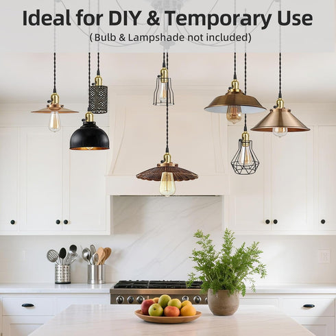 1-to-3 E26/E27 Vintage Plug-in Pendant Light Kit with Hanging Sockets, Industrial Hanging Light with Individual Rotary